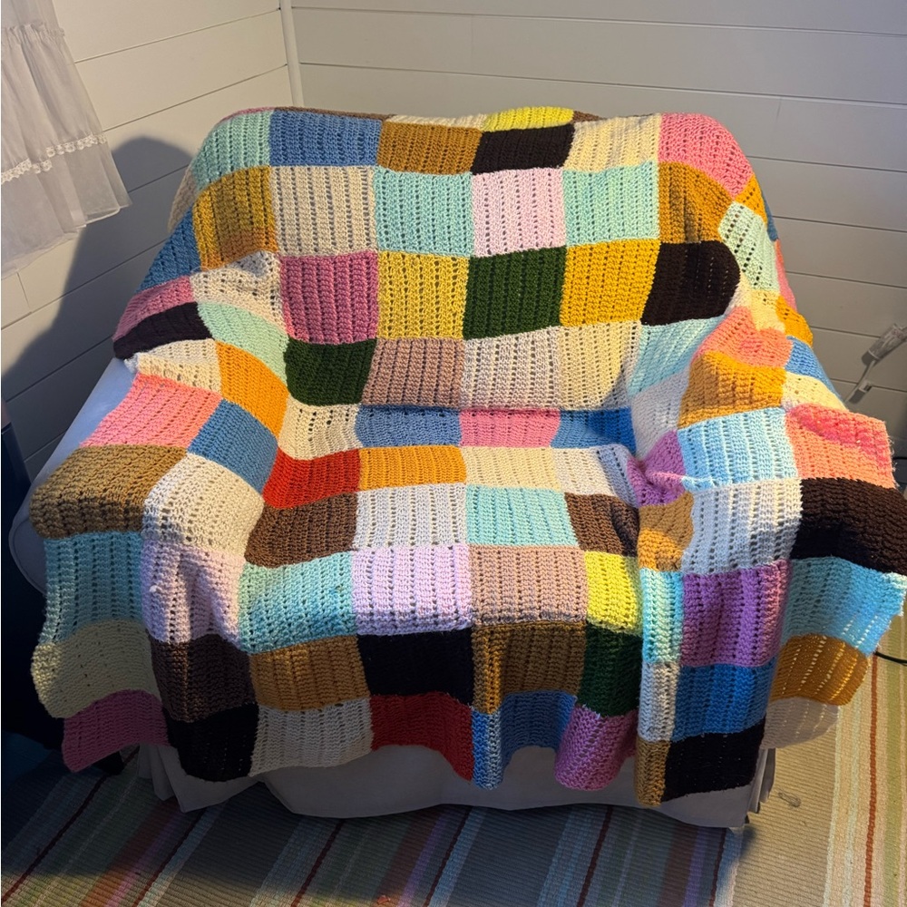Vintage Hand knit? Crocheted Throw Blanket by Grandma